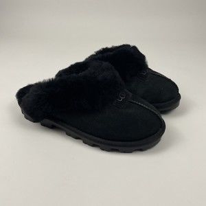 Ugg Womens Coquette Black Suede Mule Slippers Shoes 6 Medium (B,M) EUC!